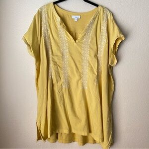 J. Jill Lemon Yellow Embroidered V-Neck Tunic